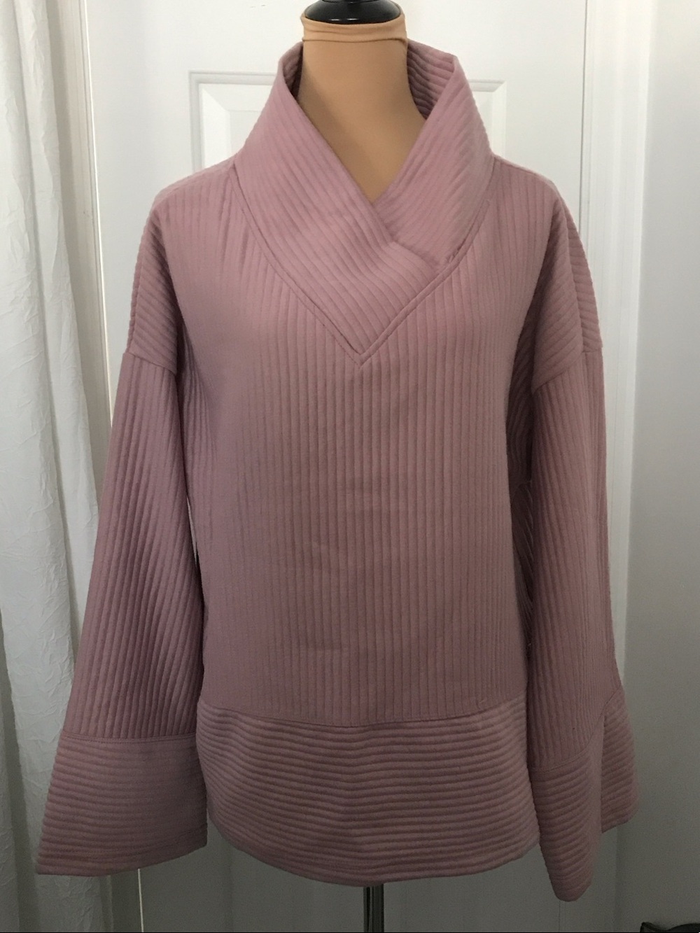 Cozy Ribbed Cowl Neck Sweater - Dusty Mauve